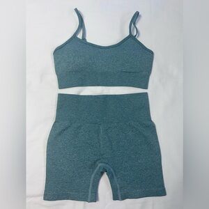 Workout Outfits for Women 2 Piece Seamless Ribbed High Waist Leggings & Top set